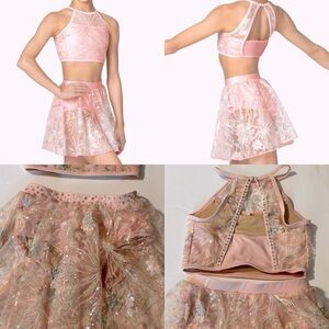 Competition Solo Costume lyrical dance costume leotard 2 piece pink set lace LC